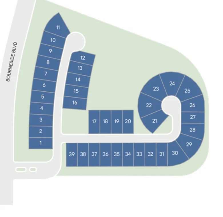 Site plan of Stillwater, south section, with available homesites highlighted