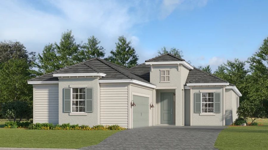 Front elevation rendering of the Victoria home design at Stillwater